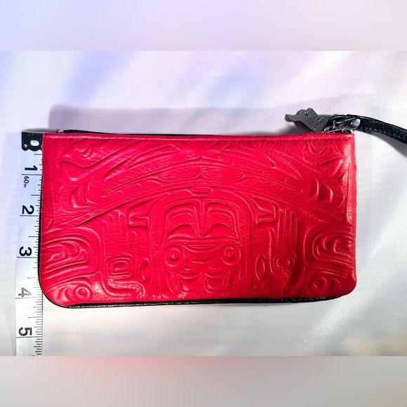 Red Leather Wristlet Wallet Embossed Clutch Wristlet - Picture 11 of 11